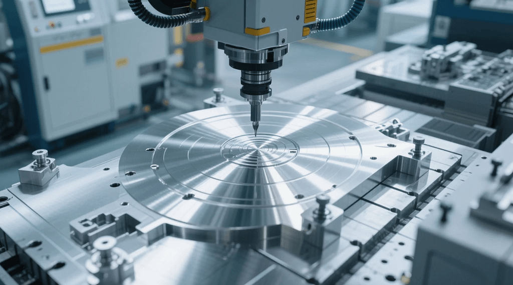 Machinist inspecting an Inconel test part with a coordinate measuring machine Machinist inspecting an Inconel test part with a coordinate measuring machine
